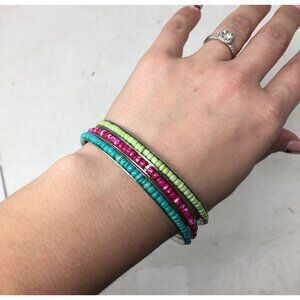 Set of 3 Women's Thin Metal Bracelets with Beads (Pink, Blue, green)